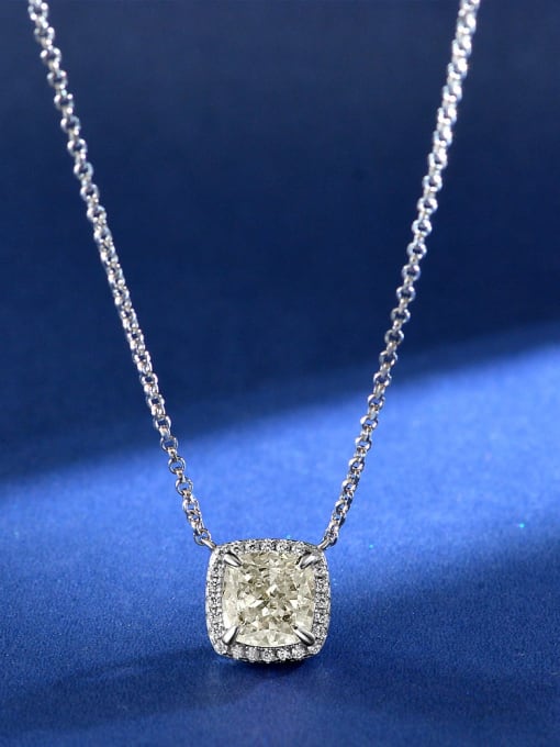 White G color [P 2052] 925 Sterling Silver High Carbon Diamond Square Luxury Necklace
